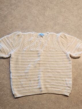 Draper James Cream Short-Sleeve Cable Knit Pullover